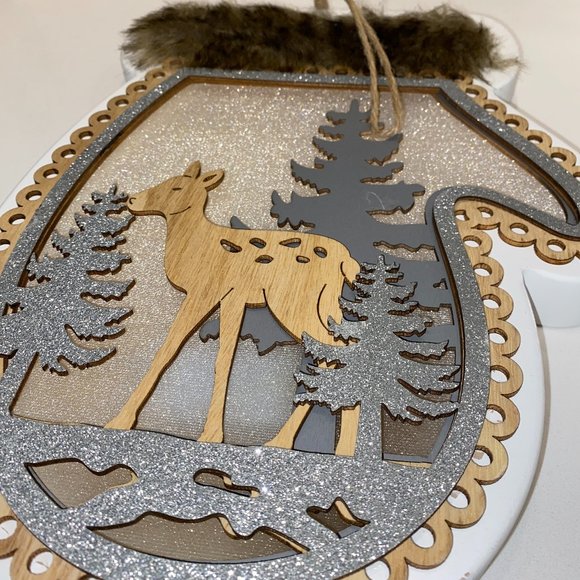 Rustic Christmas Wall Decor Wood Layers Lightbox Shaped Mitten - Picture 5 of 8